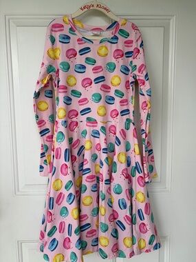 •Little Skye• Girls Pink Macaron Print Twirl Dress - Size 10